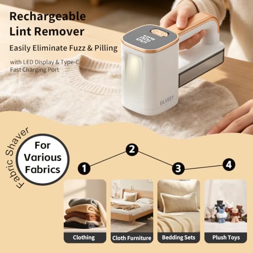 Eilveey Fabric Shaver Rechargeable Lint Remover with 3 Extra Blades & Light