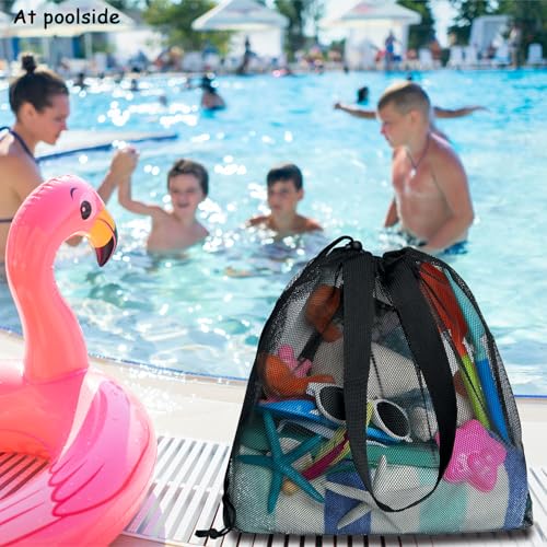4PCS Large Mesh Beach Tote Bags With Drawstring For Swim,Travel,Poolside - color: Black4