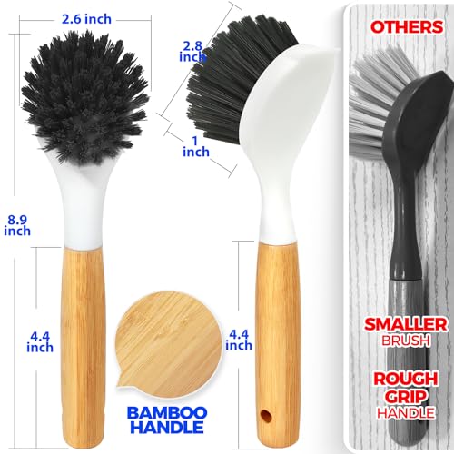 Holikme 3 Pack Dish Brush with Bamboo Handle Cleaning Brush,Black - color: Black