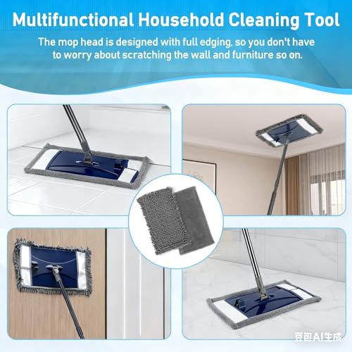 Wall Cleaner Mop with Long Handle, Extra Wall Dust Mop for Washing Walls with 2 Microfiber Reusable Pads,Floor Dry Wet Duster Mops for Wall Washer, Floor,Ceiling Cleaning，Blue - color: Blue, size: Wall Mop - 2 Microfiber Pads