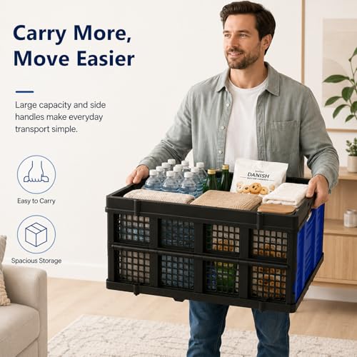 49L Collapsible Storage Crate, Stackable, Blue, 1 Pack - size: 1 Pack