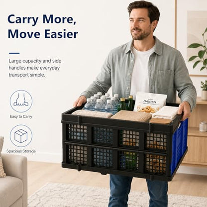 49L Collapsible Storage Crate, Stackable, Blue, 1 Pack - size: 1 Pack