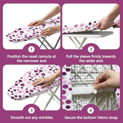 Padded Ironing Board Cover, 15 * 54 in Standard Size Ironing Board Covers, Easy Hook and Loop Fastener, Universal Fit for Standard Boards - color: Pink Polka Dots
