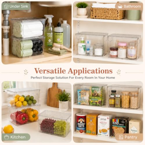 4PCS Home Organization Storage Set, 2 Front Access Clear Storage Bins & 2 Airtight Containers, Stackable for Snacks, Trash Bags, Coffee Pods, Seasonings, Cleaning Supplies, Pantry Under Sink - size: plastic lid