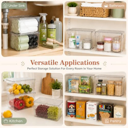 4PCS Home Organization Storage Set, 2 Front Access Clear Storage Bins & 2 Airtight Containers, Stackable for Snacks, Trash Bags, Coffee Pods, Seasonings, Cleaning Supplies, Pantry Under Sink - size: plastic lid