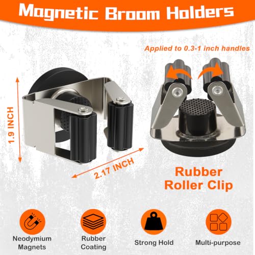 4 Pack Magnetic Mop Broom Holder, Heavy Duty Magnetic Mop Hanger for Refrigerators, Magnetic Mount Mop Broom Holder for Laundry Room Garage Kitchen Workshops Metal Shed - size: 4 Pack Magnetic Mop Broom Holder