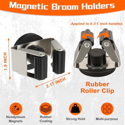 4 Pack Magnetic Mop Broom Holder, Heavy Duty Magnetic Mop Hanger for Refrigerators, Magnetic Mount Mop Broom Holder for Laundry Room Garage Kitchen Workshops Metal Shed - size: 4 Pack Magnetic Mop Broom Holder