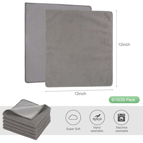 SINLAND Dish Cloth for Washing Dishes Kitchen Washcloth Cleaning Cloth - color: Grey, size: 12inchx12inch 5pack