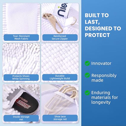Shoe Washing Machine Bag 2pcs, White - Reusable Shoe Laundry Bags for Washer & Dryer, 360 Deep Clean for Sneakers, Tennis Shoes, Slippers, Durable, Quiet Operation, Protects Shoes, Versatile Use - color: White