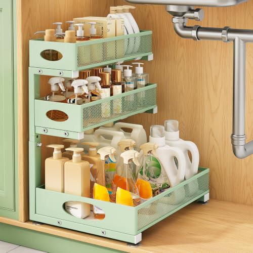 Kitstorack Under Sink Organizer 3-Tier Slide Out Drawer 1-Pack Green - color: Green, size: 1-Pack