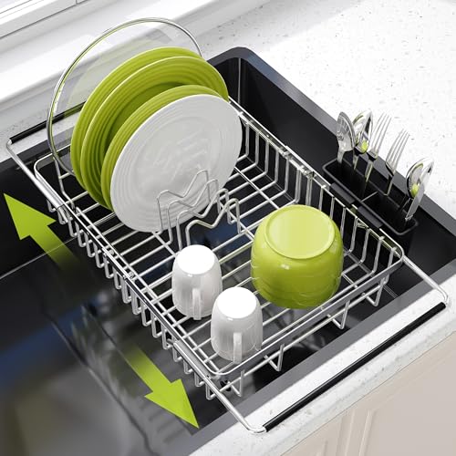 JASIWAY Expandable Dish Drying Rack Over the Sink with Utensil Holder - color: Silver, size: For 12.5"-30"w Sink, Expandable