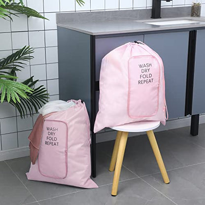 Boao 2 Pcs Travel Laundry Bag with Drawstring Zipper - color: Pink, size: Classic