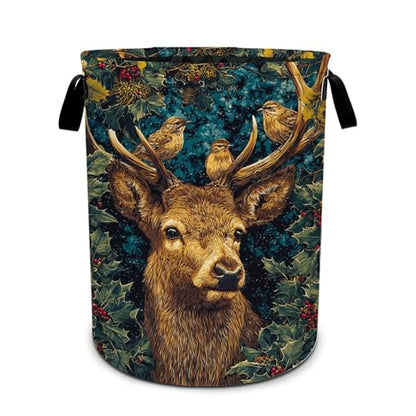 Deer Birds Laundry Basket Foldable Oxford Laundry Hamper With Handle For Room Bathroom Bedroom - color: Deer Birds