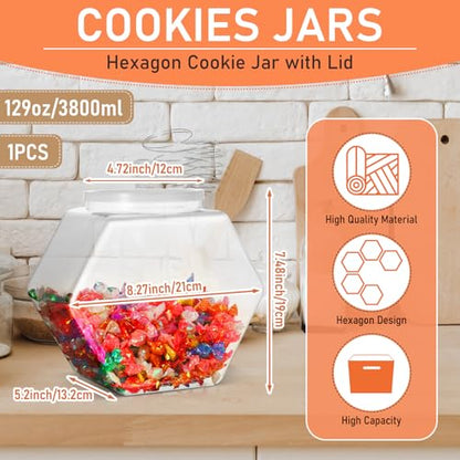 Uiifan Plastic Candy Jar with Lid Clear Hexagonal Fish Bowls,129Oz - size: 129 oz