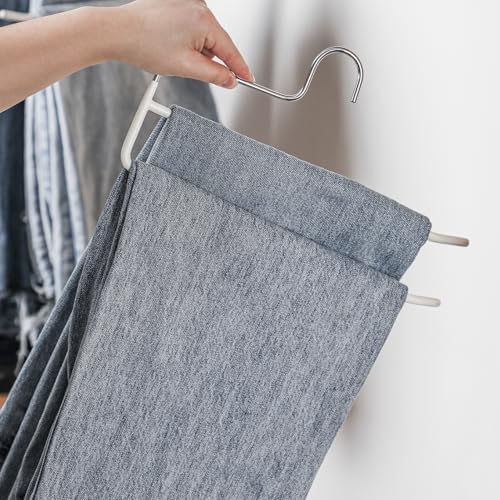 Pants Hangers, 5 Pack, Double Rod Pant Hanger for Jeans, Space-Saving Slack Hangers, Trouser Hangers (White) - color: White
