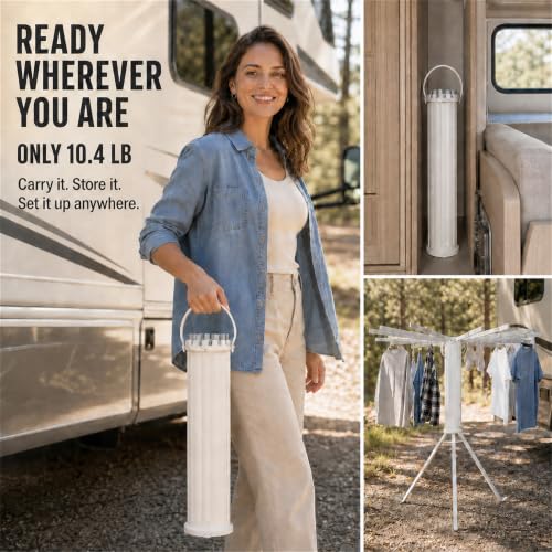 Clothes Drying Rack Foldable, Portable Laundry Drying Rack for Clothes with 16 Aluminum Rods & 48 Windproof Slots, Collapsible Tripod Dry Rack for Apartment, RV, Balcony - style: Aluminum RODS & Aluminum Legs