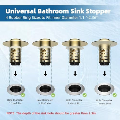 Universal Upgraded Bathroom Sink Drain Stopper Hair Catcher, Brushed Gold - color: Brushed Gold
