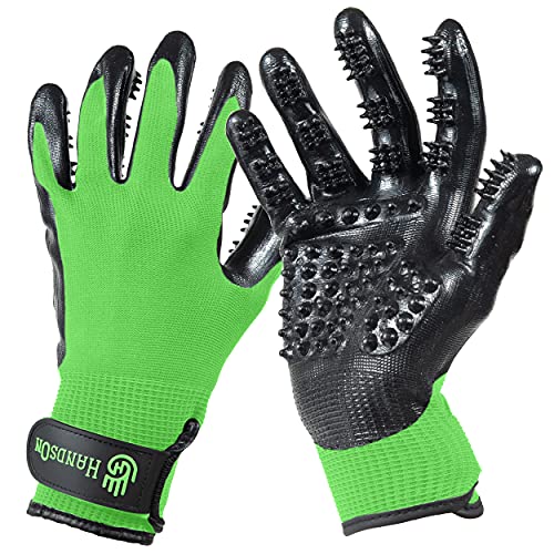 H HANDSON Pet Grooming Gloves - Patented #1 Ranked, Award Winning Shedding, Bathing, & Hair Remover Gloves - Gentle Brush for Cats, Dogs, and Horses (Mono Green, Small) - color: Mono Green, size: Small (1 Pair)