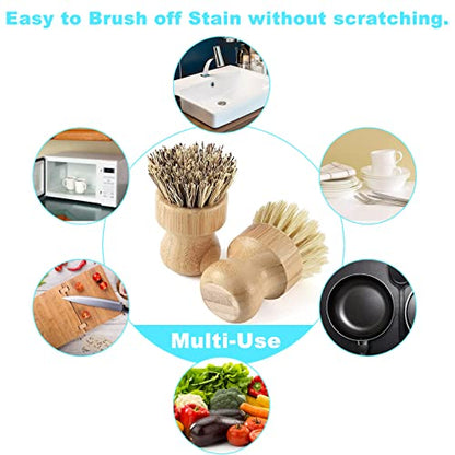 Bamboo Dish Brush Set, 4 Pcs Palm Wooden Dish Scrubber Brush, Dish Brushes, Durable Wood Dishes Scrub Brush, Natural Round Vegetable Cleaning Pots Pans Sink Washing Kitchen Brush by Aisuly
