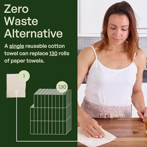 mioeco 5 Pack Reusable Kitchen Paper Towels, Large Size Cotton Dish Cloths - size: 5 Pack White Large (18 x 15 inches)