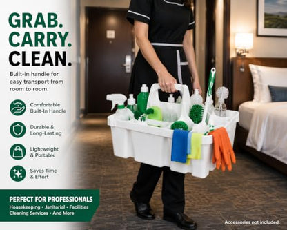 Tribello Libman Maid Caddy Cleaning Organizer, Heavy-Duty Janitorial Carry Caddy with Bottle Holders, Toilet Brush Holder & Tool Compartments, Commercial Cleaning Supply Tote (White) - color: White