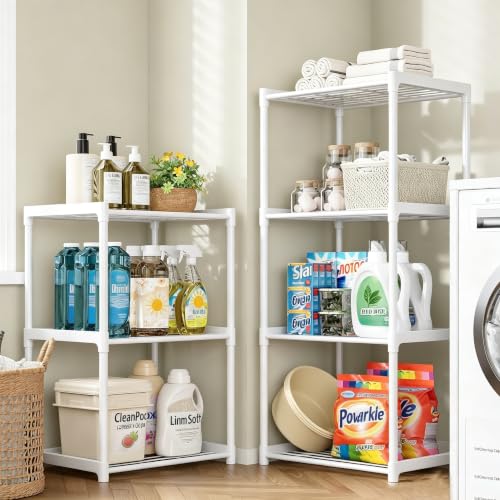 4-Tier Storage Shelves with Plastic Connectors – Metal Shelf Organizer for Pantry, Closet & Bathroom, Space-Saving Sturdy Shelving Unit Rack,White, 17.3" x 12.8" x 42.9" - color: White, size: 17.3" x 12.8" x 42.9"(4T)