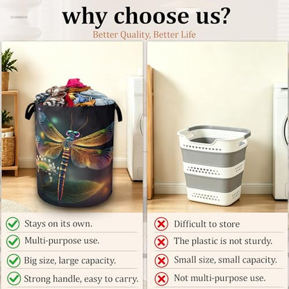 Dreamy Dragonfly Laundry Basket with Waterproof Coating, Collapsible Clothes Hamper, Large Storage Bin with Handles for Bedroom Bathroom Laundry Room - color: Dreamy Dragonfly