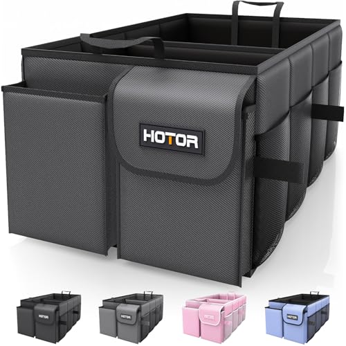 HOTOR Trunk Organizer - Foldable Car Organizer for SUVs & Sedans Storage - color: Black, size: Large-(2 Compartments)