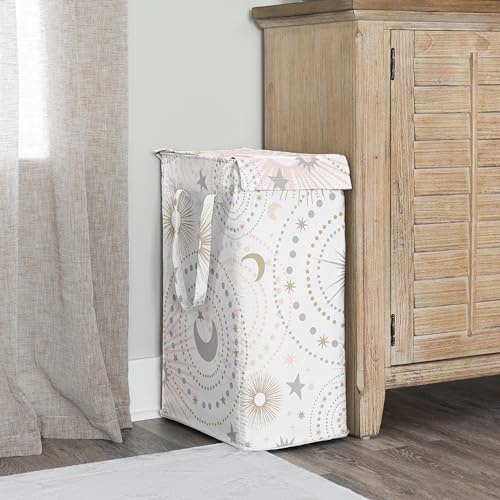 Sweet Jojo Designs Blush Pink Gold Star and Moon Girl Laundry Hamper Foldable Dirty Clothes Basket with Handles for Baby Nursery Kids Bedroom Teen Bathroom - Grey Celestial Sky Stars Gray Shabby Chic - color: Pink Celestial