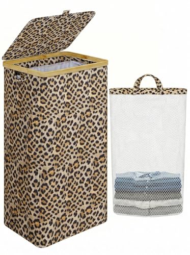 IEGrow Laundry Hamper with Lid,110L Laundry Basket with Bag,Leopard Print - color: Leopard Print, size: 110L