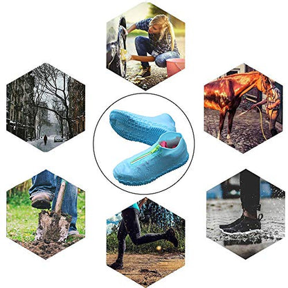 Shiwely Silicone Waterproof Shoe Covers, Upgrade Reusable Overshoes with Zipper, Resistant Rain Boots Non-Slip Washable Protection for Women, Men (M (Women 5-7, Men 5-6), Blue) - color: Blue, size: M (Women 5-7, Men 5-6)