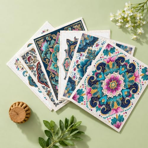 Shwing Swedish Dishcloths for Kitchen 6 Pack Mandala Floral Pattern Reusable Paper Towels Kitchen Towels Dish Cloths for Washing Dishes Washable Quick Drying Absorbent Cleaning Cloths - color: Mandala Floral