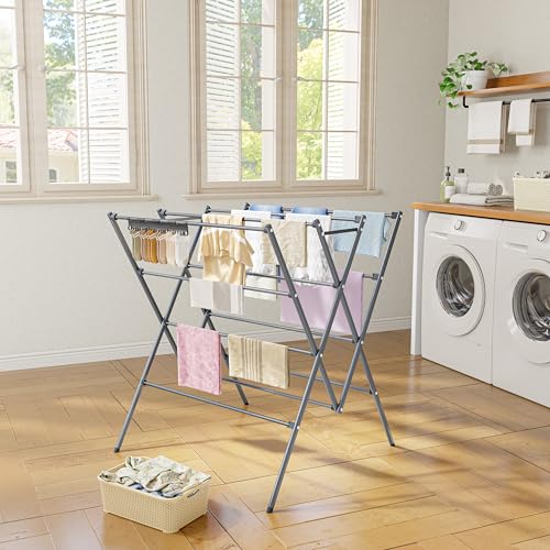 Drying Rack Clothing,12 Drying Poles with Sock Clips Clothes Drying Rack - color: Silver, size: 30in