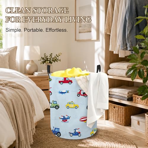 Toy Vehicles Laundry Basket, Airplane Car Collapsible Laundry Hamper Waterproof Oxford Cloth With Handles, Clothes Storage Bucket For Bathroom/Bedroom 16" x 20.8" - color: Toy Vehicles