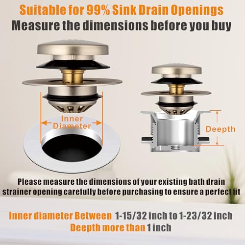 Artiwell Tub Drain, 2 in 1 Pop-up Bathtub Plug with Hair Catcher - color: Brushed Nickel
