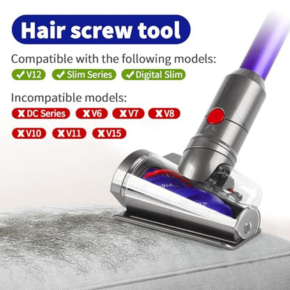 Anti-Tangle Brush for V12 Slim SV20 – Vacuum Attachment for Pet Hair, Fabric & Bedding, Mattress & Upholstery Brush Compatible Replacement Tool, Part No 972163-01 - size: V12 Detect Slim