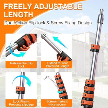 22FT Reach Car Wash Brush with Long Handle for RV, Truck Cleaning - size: 5-20FT