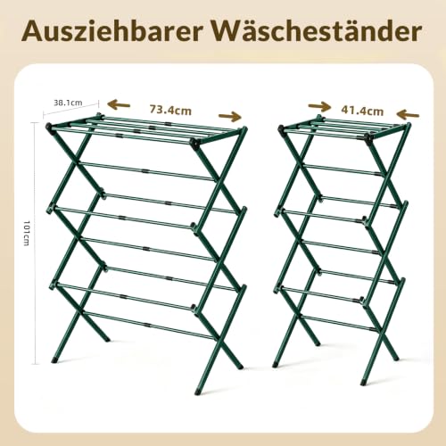 Clothes Drying Rack Collapsible,Heavy Duty Extendable Laundry Rack for Drying Clothing,3-Tier Space Saving Drying Rack Clothing for Indoor Outdoor Bathroom Apartment - color: Green