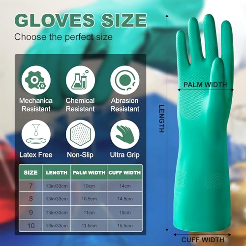 North Tower 10 Pairs Chemical Resistant Nitrile Gloves, Resist Household Acid, Alkali, Solvent and Oil, Latex Rubber Free - size: Large（10 Pair）