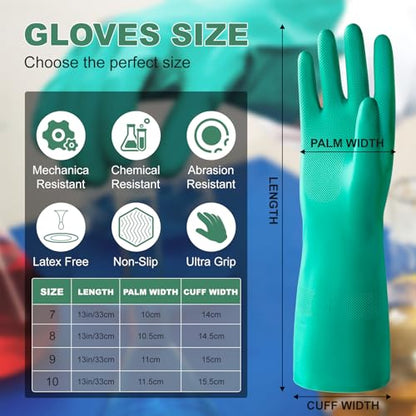 North Tower 10 Pairs Chemical Resistant Nitrile Gloves, Resist Household Acid, Alkali, Solvent and Oil, Latex Rubber Free - size: Large（10 Pair）