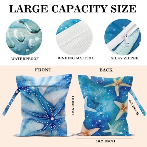 Wet Dry Bags Wet Bags Dirty Laundry Travel Bag Blue Starfish Aesthetics Waterproof Zipper Bag for Swimsuit Travel Beach - color: Indigo