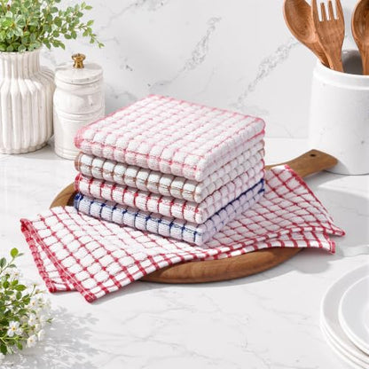 Homaxy 16 Pack Terry Kitchen Dish Cloths, 12"x12", Blue/Pink/Red/Brown - color: Blue/Pink/Red/Brown, size: 12 x 12 - 16 Pack