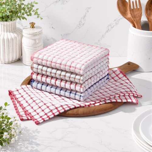 Homaxy 12 Pack Terry Kitchen Dish Cloths, 12"x12", Blue/Pink/Red/Brown - color: Blue/Pink/Red/Brown, size: 12 x 12 - 12 Pack