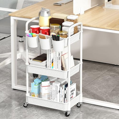 MOYIPIN 3-Tier Plastic Rolling Utility Cart with Handle,White - color: White, size: 3-Tiers with cups