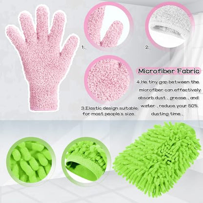 Potchen 6 Pcs Microfiber Dusting Mitt Glove for Plant - color: Green, Pink, Cyan