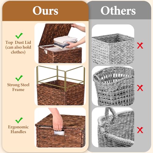 Livole Wicker Laundry Hamper with Lid & Wheel, Rattan Laundry Basket, 90L - color: Brown, size: 90L