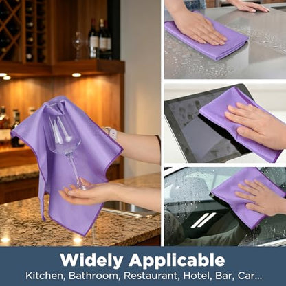 SINLAND Microfiber Glass Polishing Cleaning Cloths, Purple, 16x16In, 6Pk - color: Purple X 6
