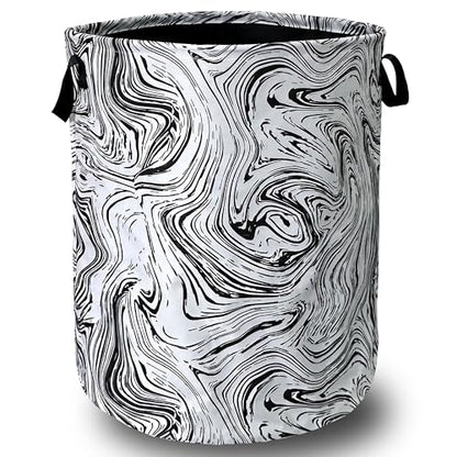 Marble Texture Laundry Basket Oxford Cloth Foldable Hamper 18.9x16.5 Inch - color: Black and White Marble Texture
