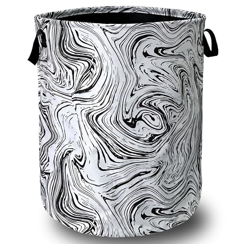 Marble Texture Laundry Basket Oxford Cloth Foldable Hamper 18.9x16.5 Inch - color: Black and White Marble Texture