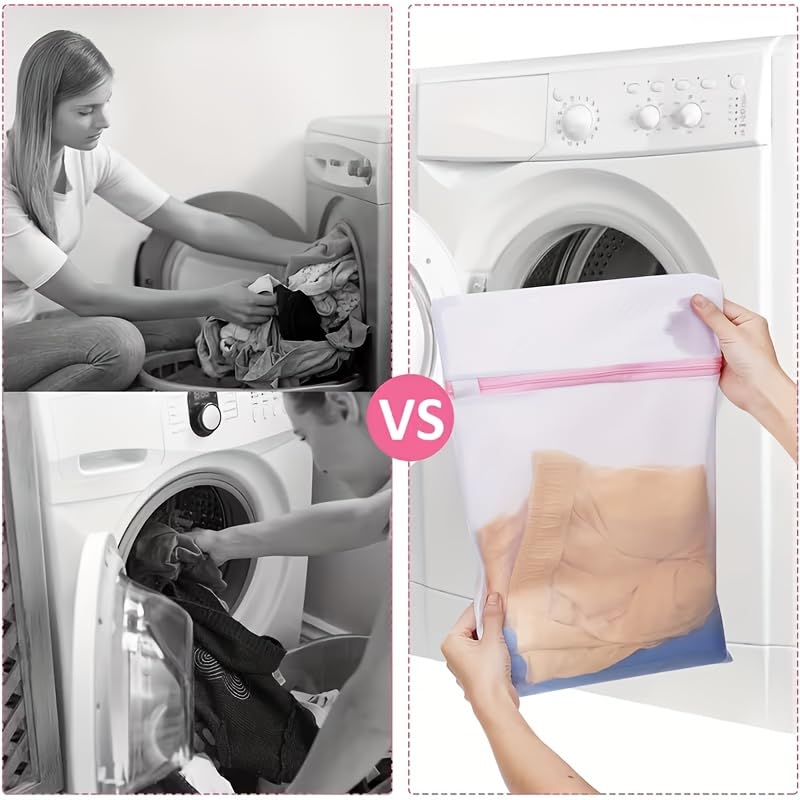 4Pcs Mesh Laundry Bags with Zipper, Durable Wash Bags for Delicates, Bras, Lingerie, Socks and Underwear, Protective Laundry Organizer Bags for Washing Machine and Travel Storage